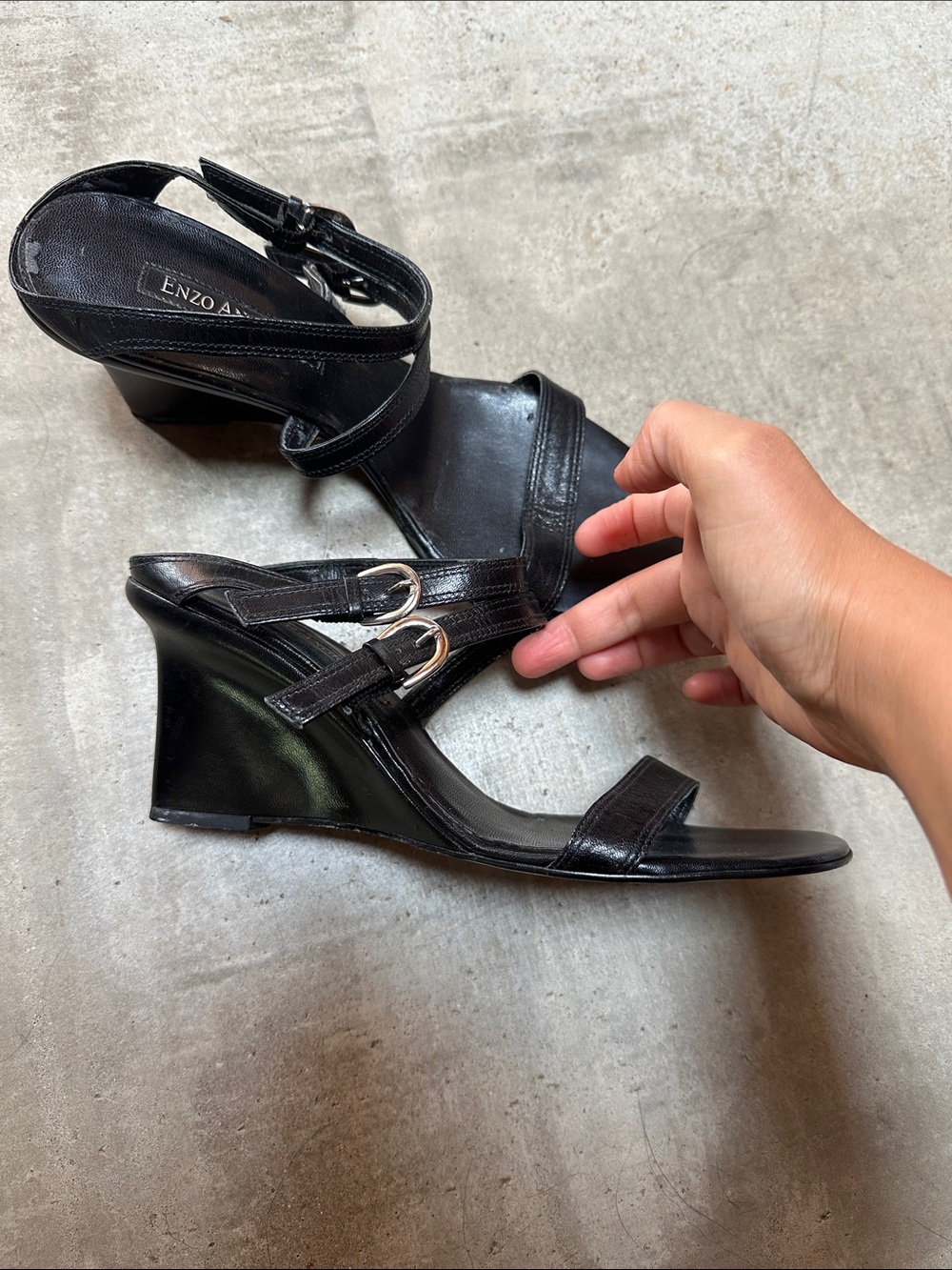 Enzo Angiolini Black Strappy Wedge Sandals
